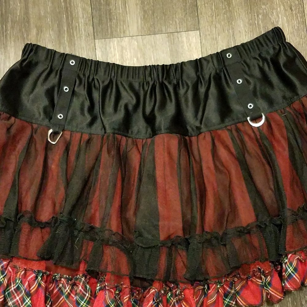 Tripp NYC Vintage Y2K Mini Skirt/ Sheer Black and Red/ Plaid Mini Skirt